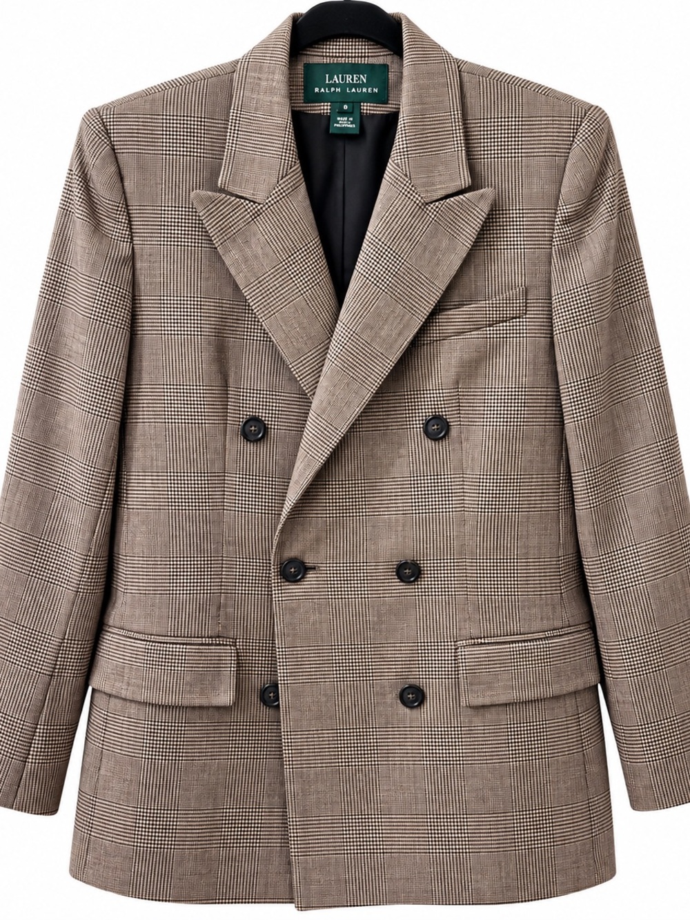 Ralph Lauren Double-Breasted Glen Plaid Blazer in Brown